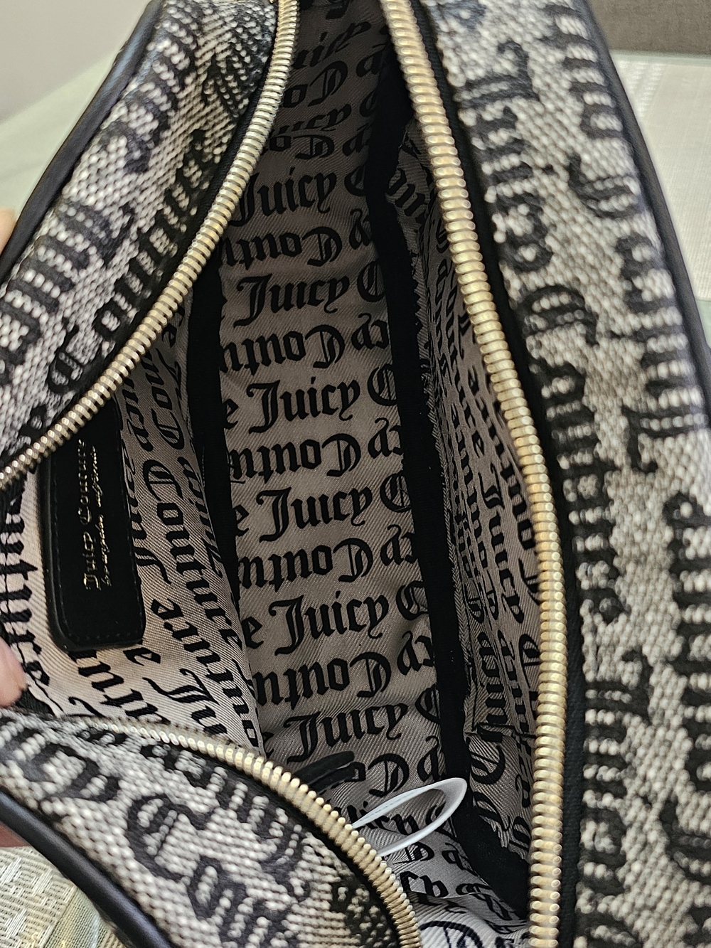 Juicy Couture Black & White Logo Print Cosmetic Bag